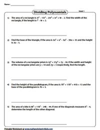 division of polynomials worksheet word problems